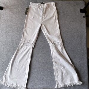 JC & JQ White Distressed Flare Jeans High Rise Bell Bottom Raw Hem Sz 31 GP3325